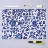 Chinees Donker marine blauw bloemmotief op wit Tissuepapier (Craft)