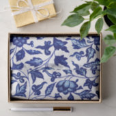 Chinees Donker marine blauw bloemmotief op wit Tissuepapier (Geschenk)