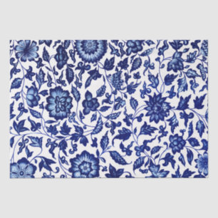 Chinees Donker marine blauw bloemmotief op wit Tissuepapier