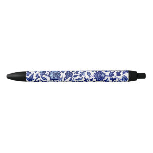 Chinees Donker marine blauw bloemmotief op wit Zwarte Inkt Pen