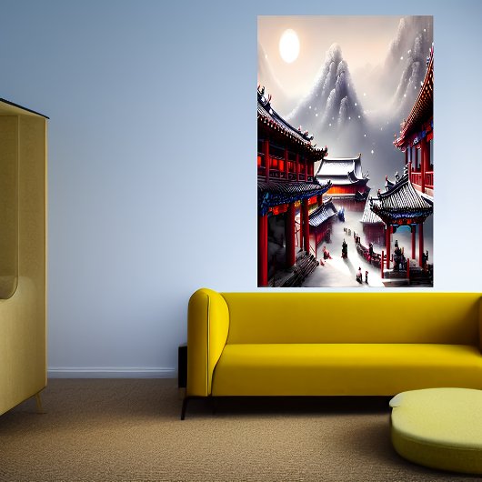 Chinees dorp de sneeuwberg | AI Art. Poster