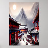 Chinees dorp de sneeuwberg | AI Art. Poster (Voorkant)