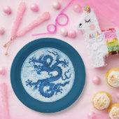 Chinees draak, Indigoblauw en witboek Bord (Feest)