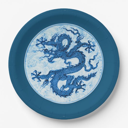 Chinees draak, Indigoblauw en witboek Bord (Voorkant)