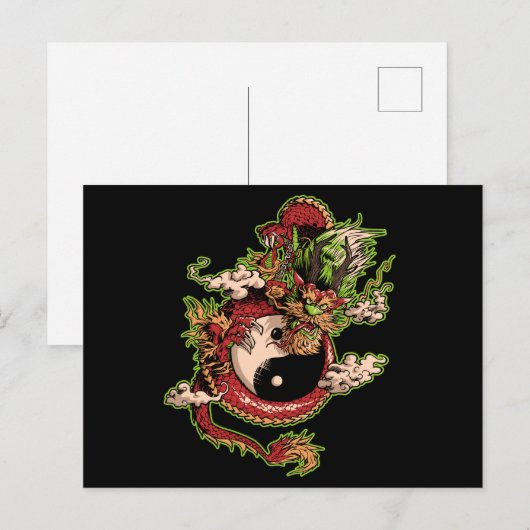 Chinees Dragon en Yin-Yang Symbool Briefkaart (Voorkant / Achterkant)
