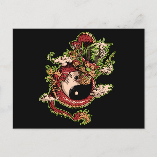 Chinees Dragon en Yin-Yang Symbool Briefkaart (Voorkant)