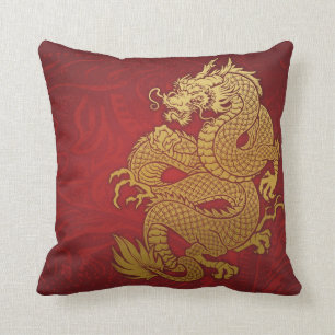 Chinees Dragon Gold en Red Kussen
