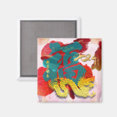 Chinees Dragon Nieuwjaar waterverven Fu SqM Magneet (Voorkant / Achterkant)