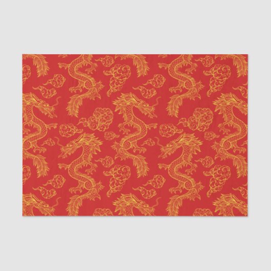 Chinees Dragon Red en Gold Theme Tissuepapier (Voorkant)