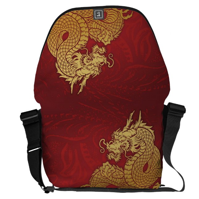 Chinees dragon Red Gold Messenger Bag (Achterkant Open)