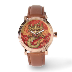Chinees Dragon Roos Gouden Horloge
