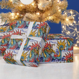 Chinees dragon Tegel Art Colorful Wrapping Paper Cadeaupapier