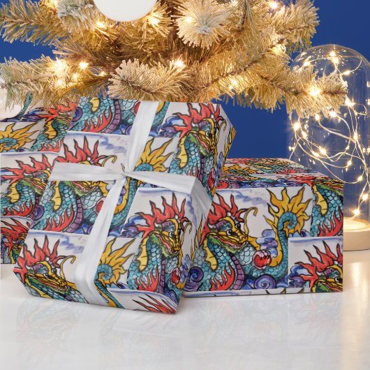 Chinees dragon Tegel Art Colorful Wrapping Paper Cadeaupapier (Feestdagen)