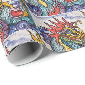 Chinees dragon Tegel Art Colorful Wrapping Paper Cadeaupapier (Rol Hoek)