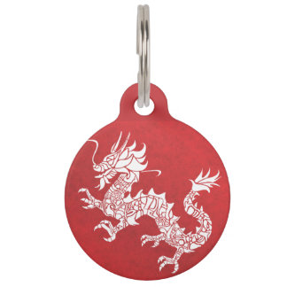 Chinees Dragon Tribal Embleem Rood Huisdierpenning