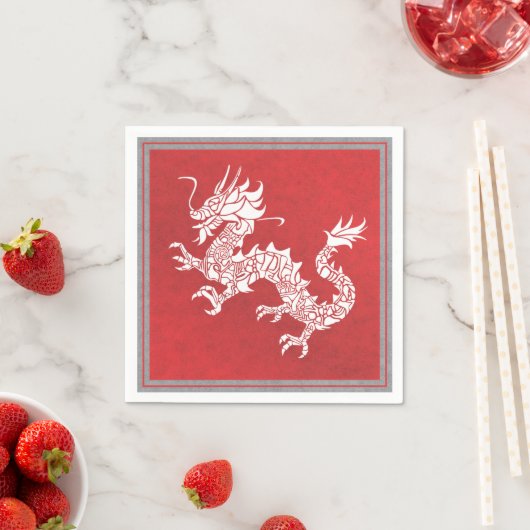  Chinees Dragon Tribal Embleem Rood Servet (Insitu)