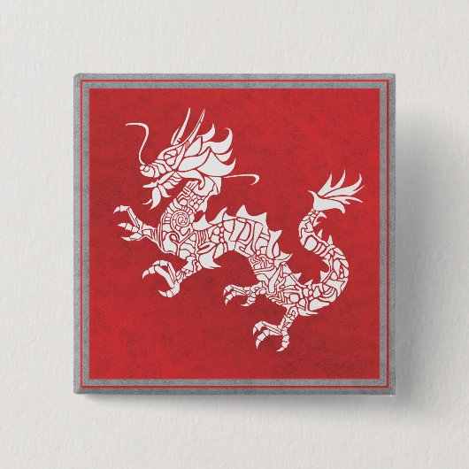 Chinees Dragon Tribal Embleem Rood Vierkante Button 5,1 Cm (Voorkant)