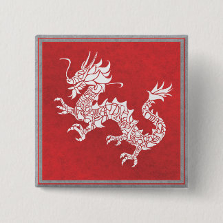 Chinees Dragon Tribal Embleem Rood Vierkante Button 5,1 Cm