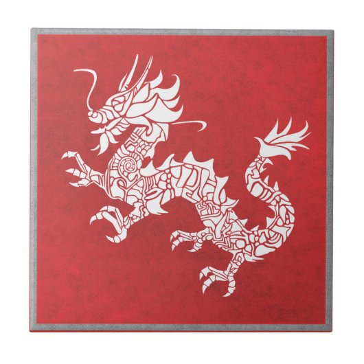 Chinees dragon Tribal Emblem Red Tegeltje (Voorkant)