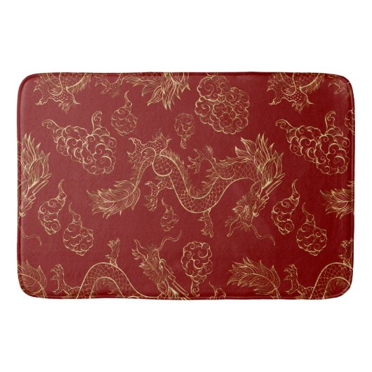 Chinees Drakengoud en Donkerrood Badmat (Voorkant)