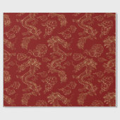 Chinees Drakengoud en Donkerrood Cadeaupapier (Vlak)