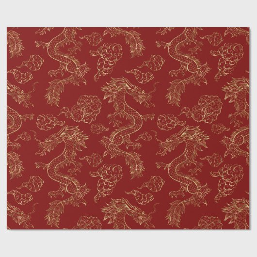 Chinees Drakengoud en Donkerrood Cadeaupapier (Vlak)