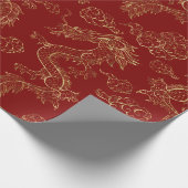 Chinees Drakengoud en Donkerrood Cadeaupapier (Hoek)