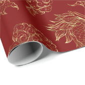Chinees Drakengoud en Donkerrood Cadeaupapier (Rol Hoek)