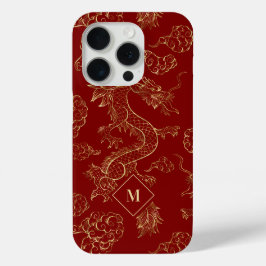 Chinees Drakengoud en Donkerrood iPhone 15 Pro Case