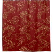 Chinees Drakengoud en Donkerrood Douchegordijn (Voorkant)