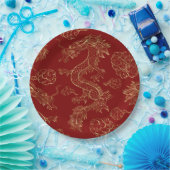 Chinees Drakengoud en Donkerrood Papieren Bordje (Feest)