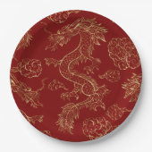 Chinees Drakengoud en Donkerrood Papieren Bordje (Voorkant)