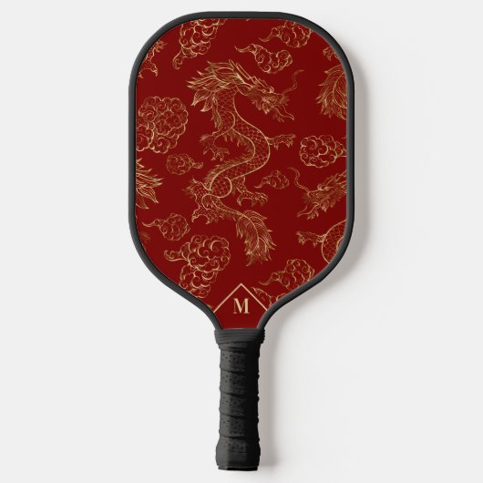 Chinees Drakengoud en Donkerrood Pickleball Paddle (Achterkant)