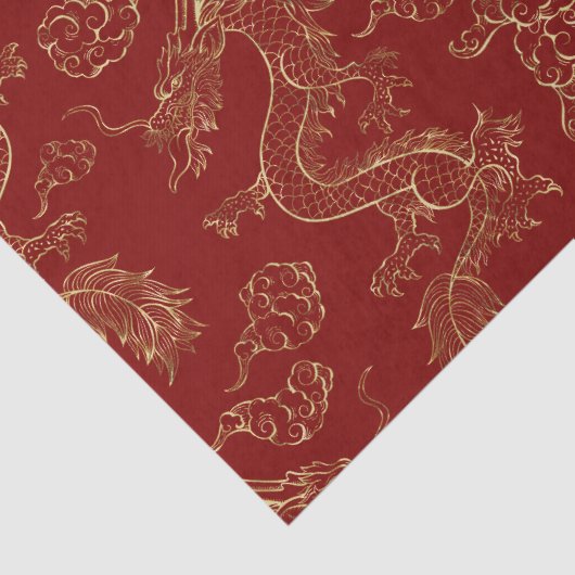 Chinees Drakengoud en Donkerrood Tissuepapier (Detail)