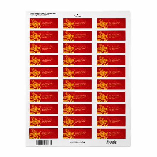 Chinees Drakenjaar 2024 document-besnoeiing Rode F Etiket (Full Sheet)