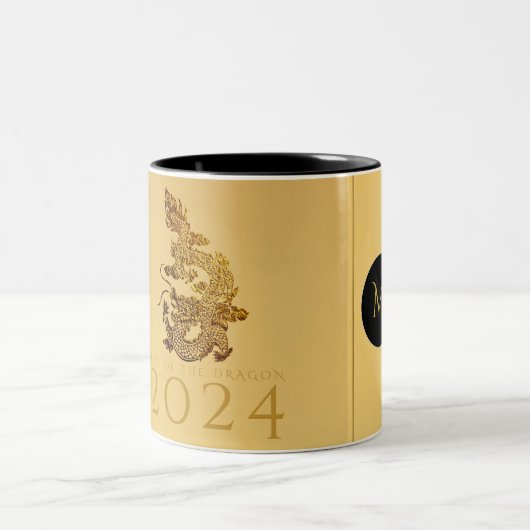 Chinees Drakenjaar 2024 Elegant Monogram 2TMug Tweekleurige Koffiemok (Center)