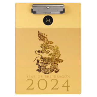 Chinees Drakenjaar 2024 Elegant Monogram CB Klembord