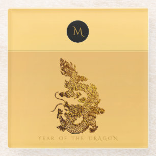 Chinees Drakenjaar 2024 Elegant Monogram GlSC Glazen Onderzetter