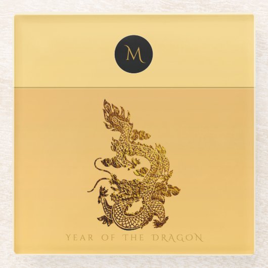 Chinees Drakenjaar 2024 Elegant Monogram GlSC Glazen Onderzetter (Voorkant)