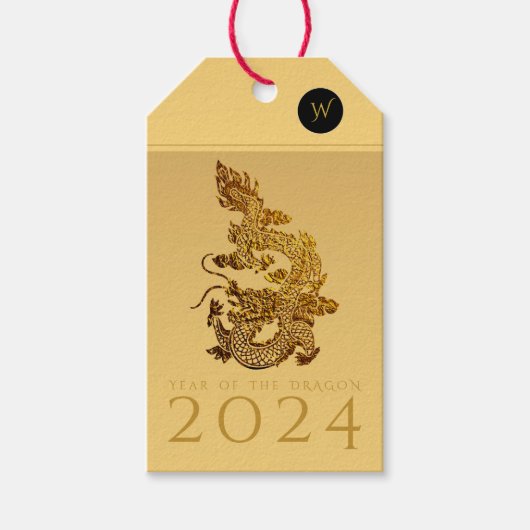 Chinees Drakenjaar 2024 Elegant Monogram GTAG Cadeaulabel (Voorkant)
