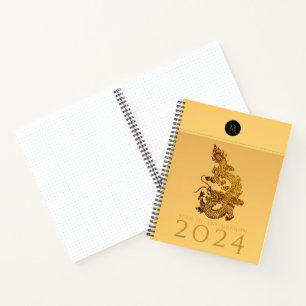 Chinees Drakenjaar 2024 Elegant Monogram LSN Notitieboek