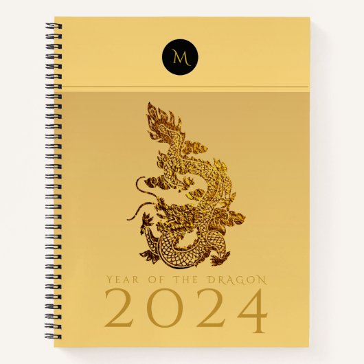 Chinees Drakenjaar 2024 Elegant Monogram LSN Notitieboek (Voorkant)