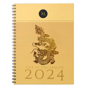 Chinees Drakenjaar 2024 Elegant Monogram N Notitieboek