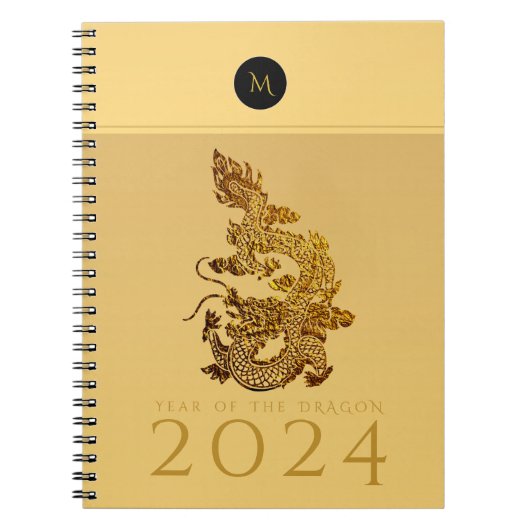 Chinees Drakenjaar 2024 Elegant Monogram N Notitieboek (Voorkant)