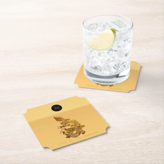 Chinees Drakenjaar 2024 Elegant Monogram PapC Kartonnen Onderzetters (Insitu)