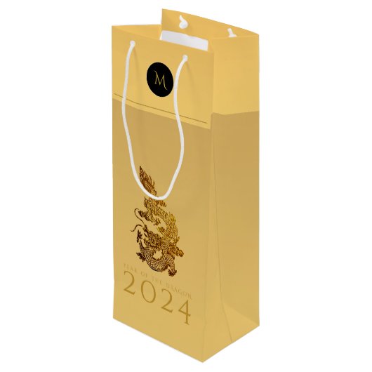 Chinees Drakenjaar 2024 Elegant Monogram WGB Wijn Cadeautas (Achterkant Gekanteld)