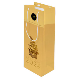 Chinees Drakenjaar 2024 Elegant Monogram WGB Wijn Cadeautas