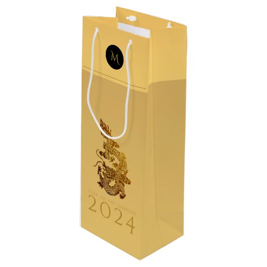 Chinees Drakenjaar 2024 Elegant Monogram WGB Wijn Cadeautas (Voorkant Gekanteld)