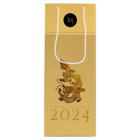 Chinees Drakenjaar 2024 Elegant Monogram WGB Wijn Cadeautas (Voorkant)