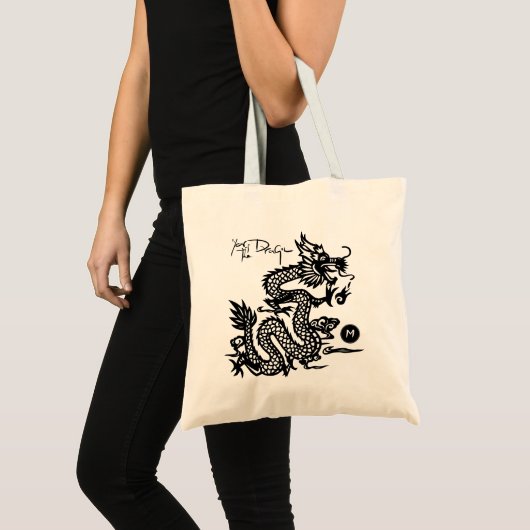 Chinees Drakenjaar Zwart papier-gesneden Monogram  Tote Bag (Voorkant (product))